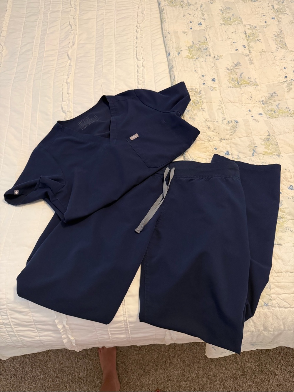 Figs Navy Blue Short Sleeve Scrub Top and Pants Set